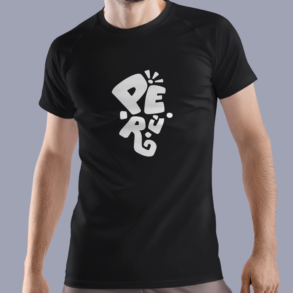 Polo negro manga corta Perú blanco