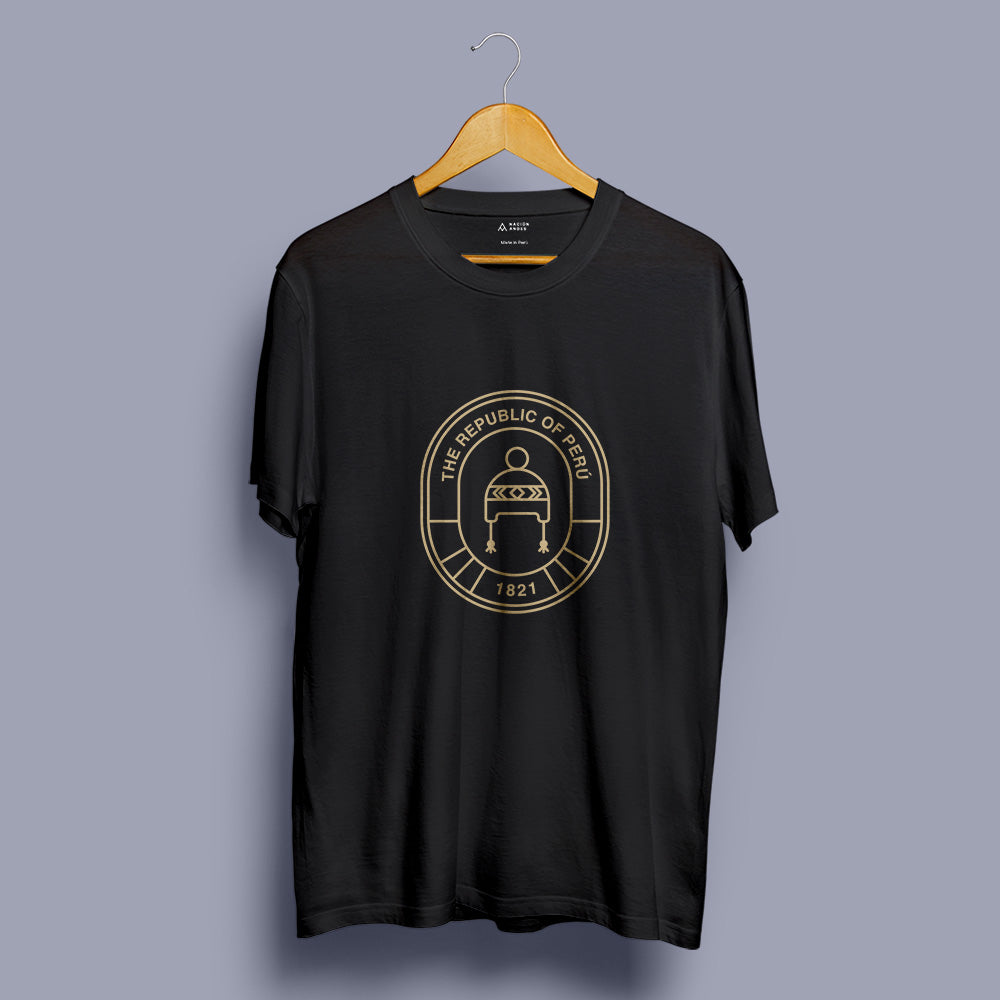 Polo negro manga corta The Republic Of Perú Gold