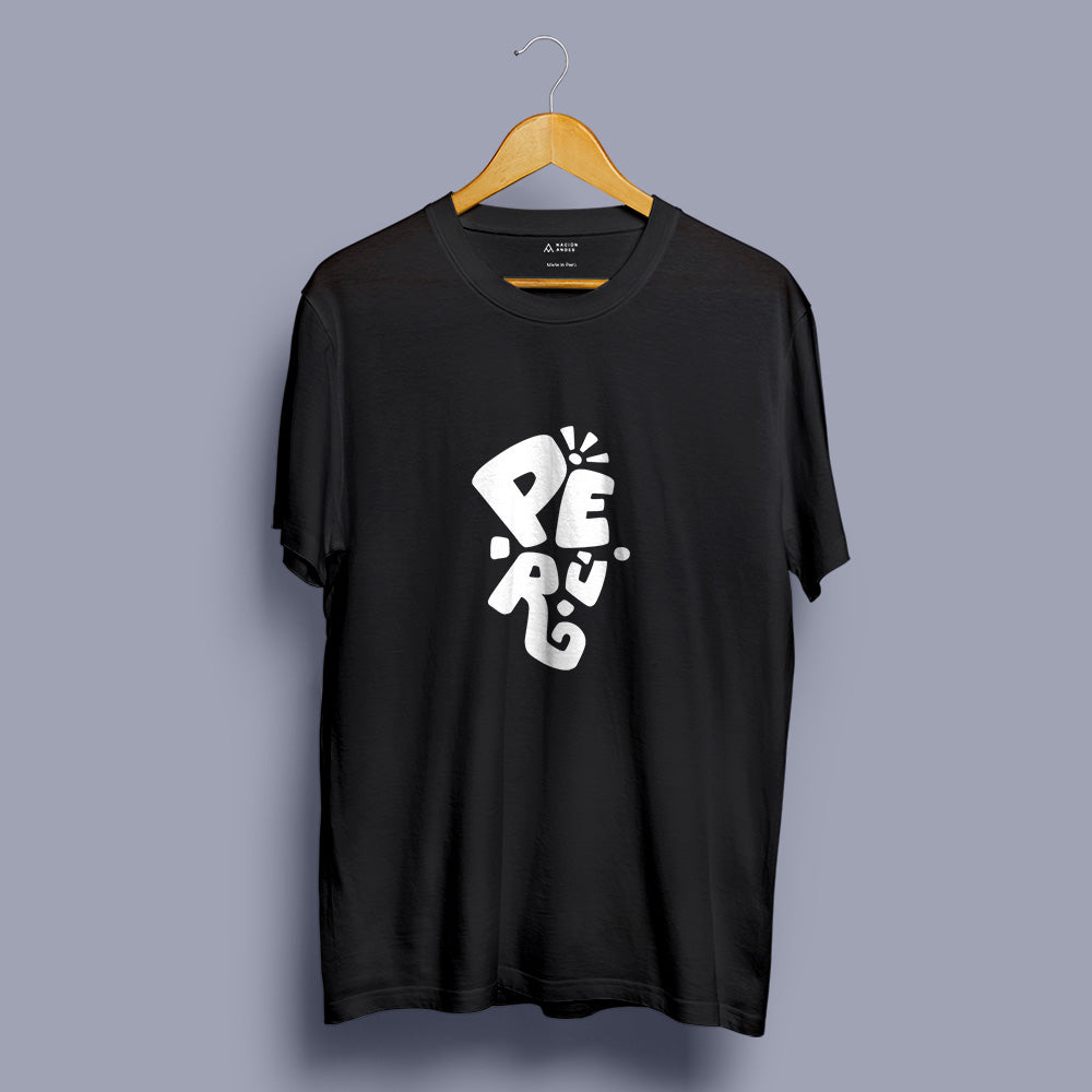 Polo negro manga corta Perú blanco